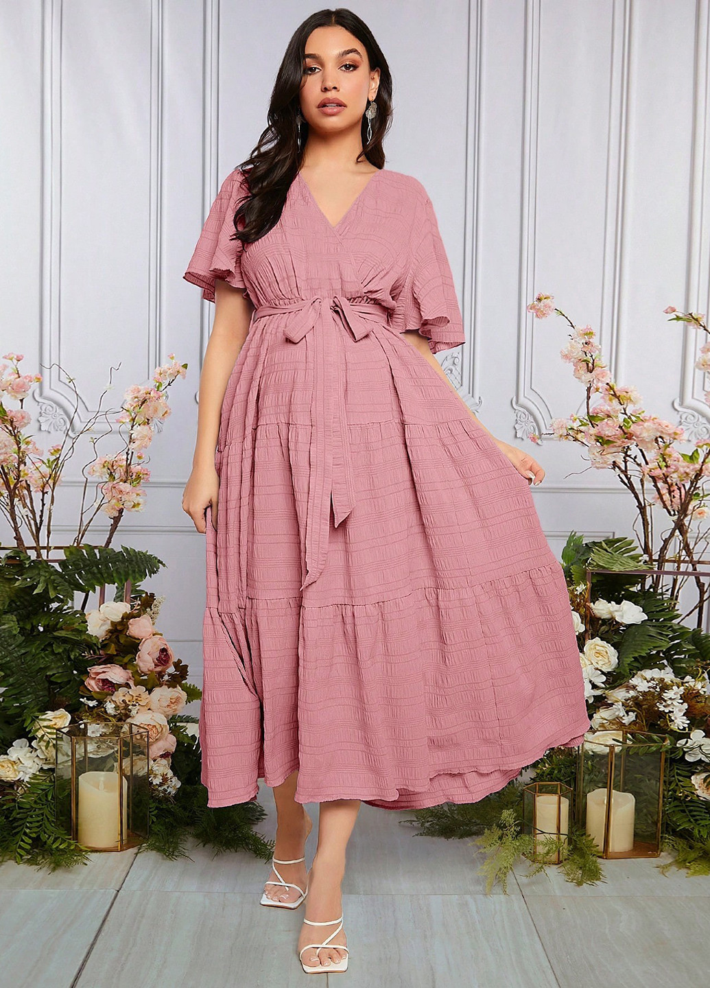 Світло-рожева кежуал сукня для вагітних на запах SHEIN однотонна