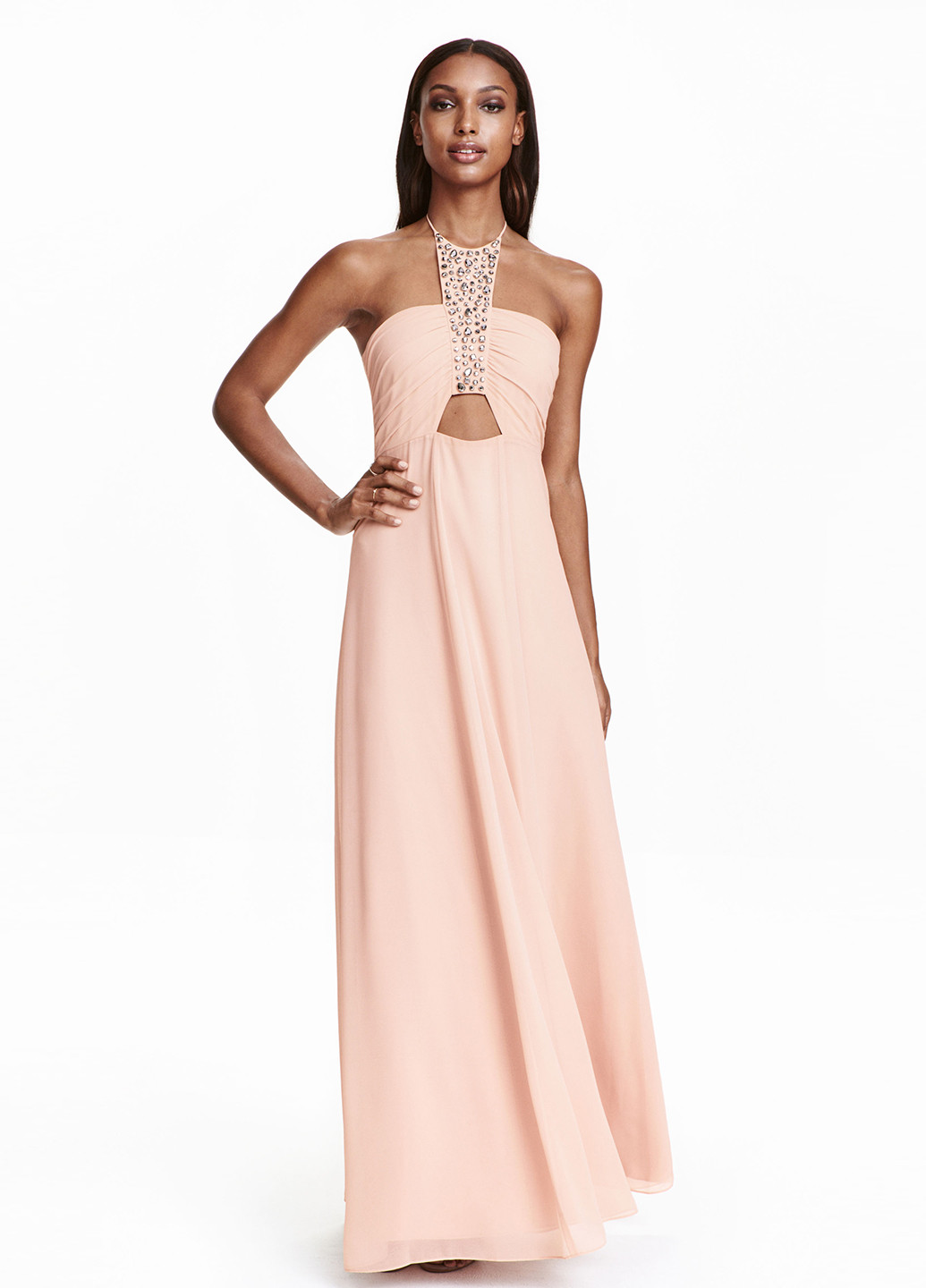 Светло-розовое вечернее платье в греческом стиле H&M однотонное