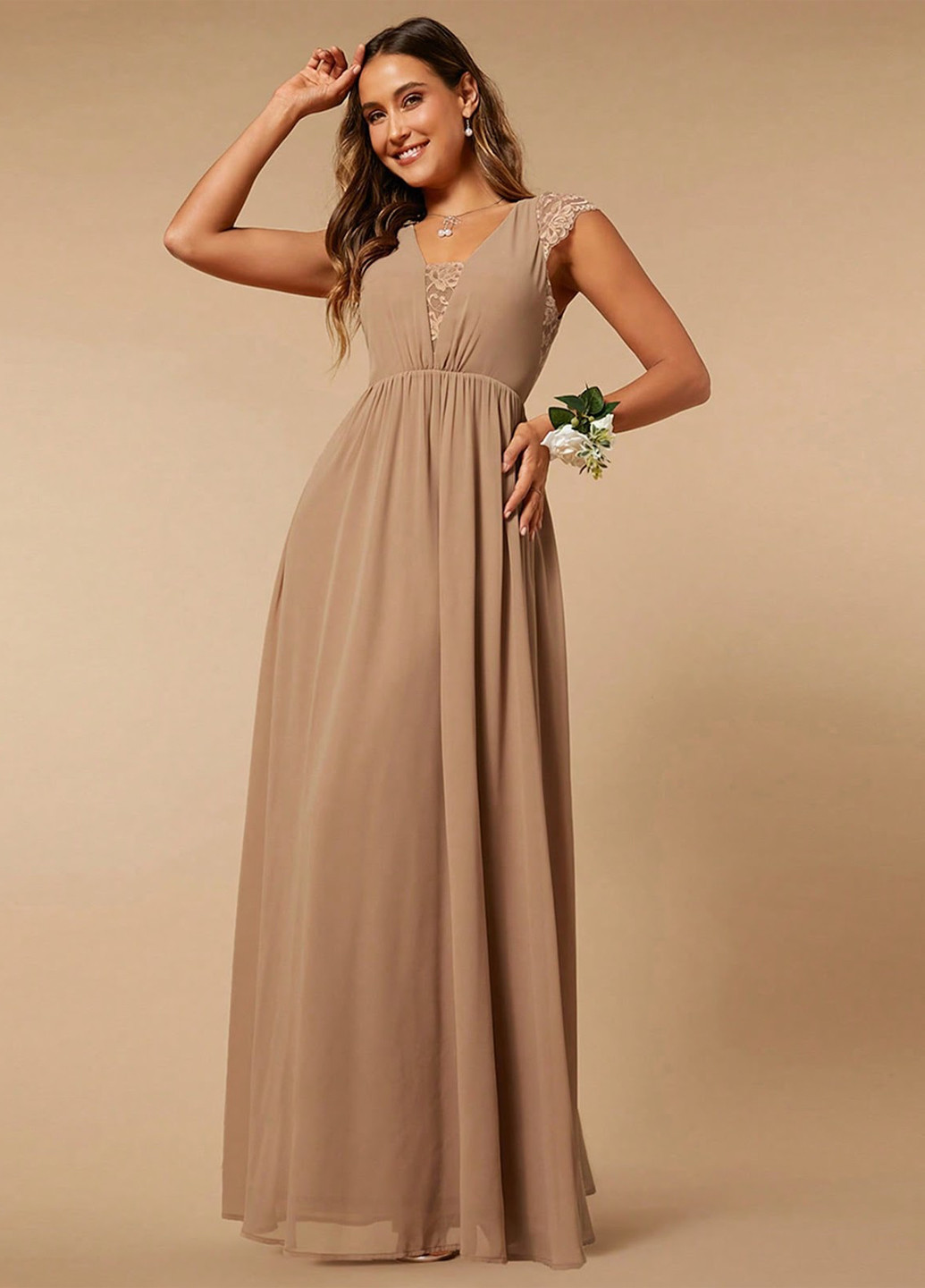 Темно-бежевое вечернее, праздничный платье в греческом стиле SHEIN однотонное