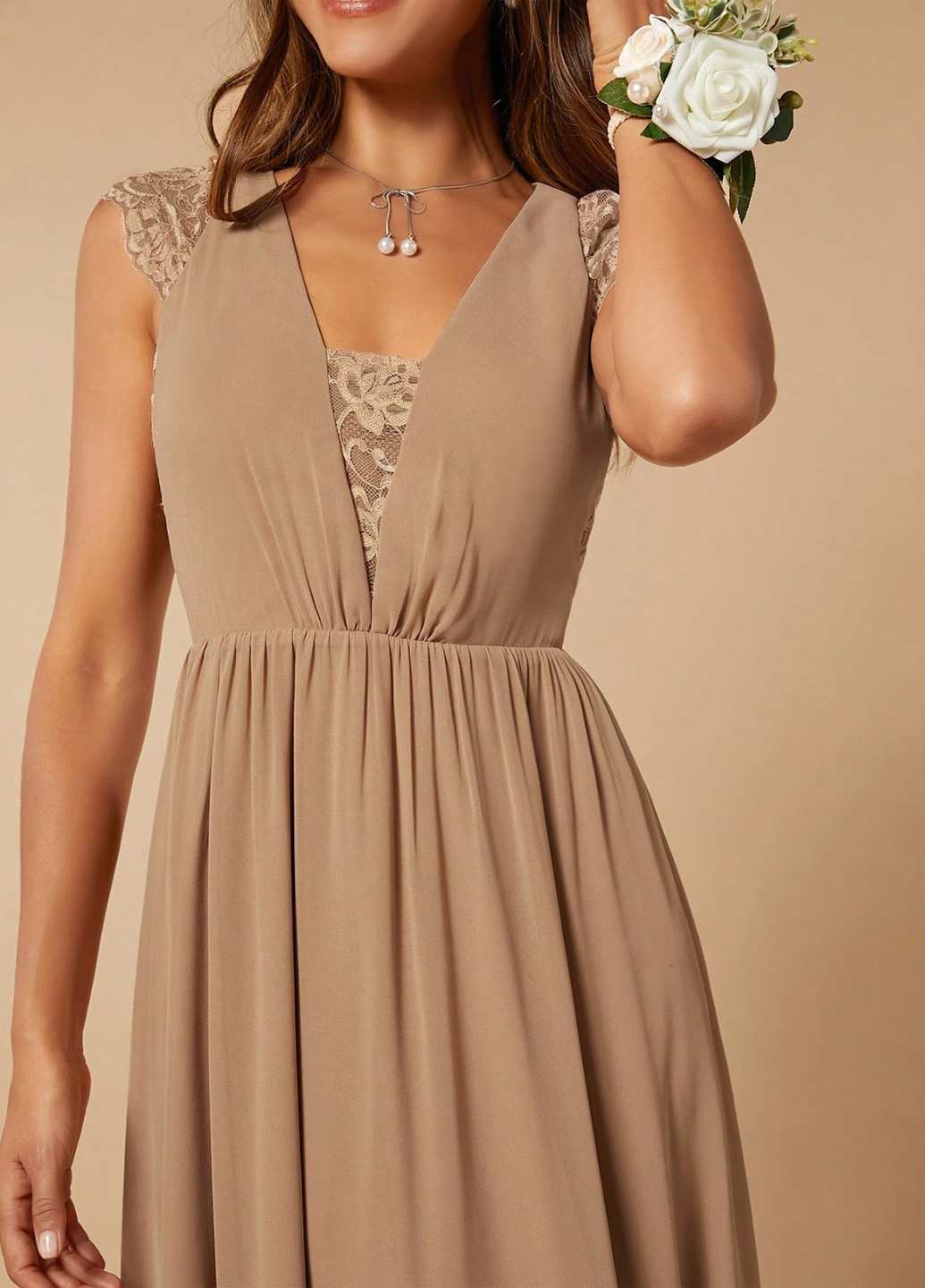 Темно-бежевое вечернее, праздничный платье в греческом стиле SHEIN однотонное