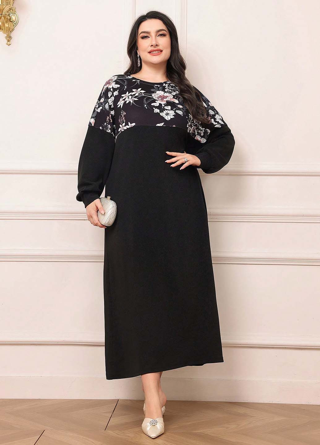 Чорна кежуал сукня а-силует SHEIN з квітковим принтом
