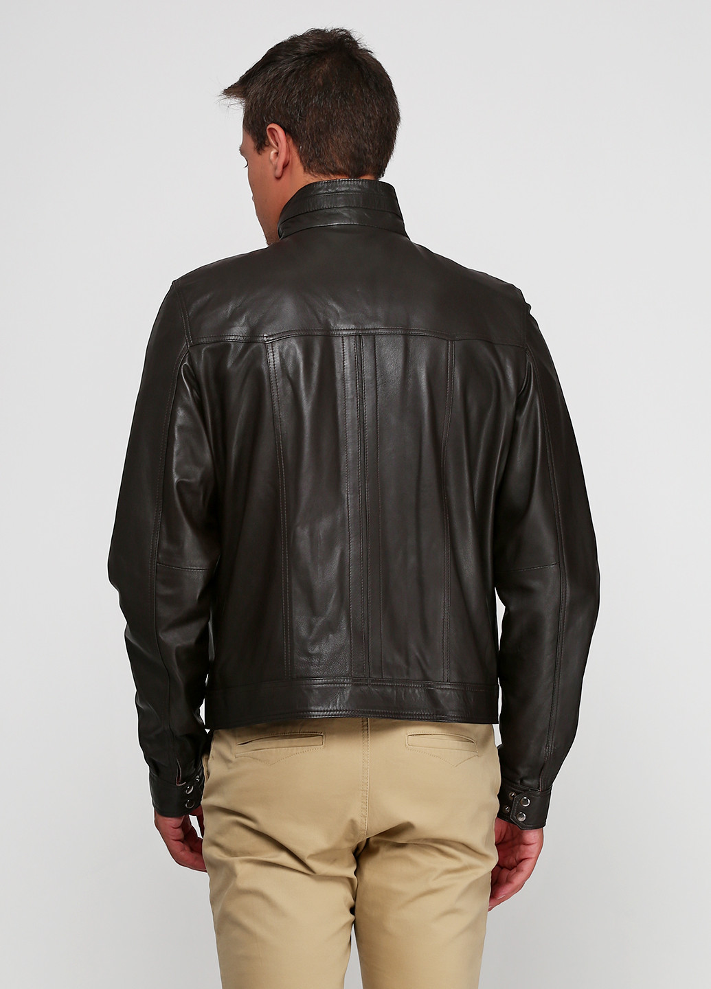 Темно-коричневая демисезонная куртка кожаная Elibol