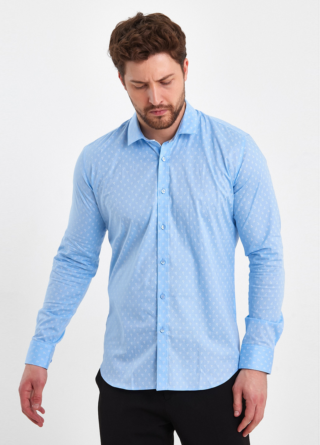 Голубой кэжуал рубашка с геометрическим узором Trend Collection