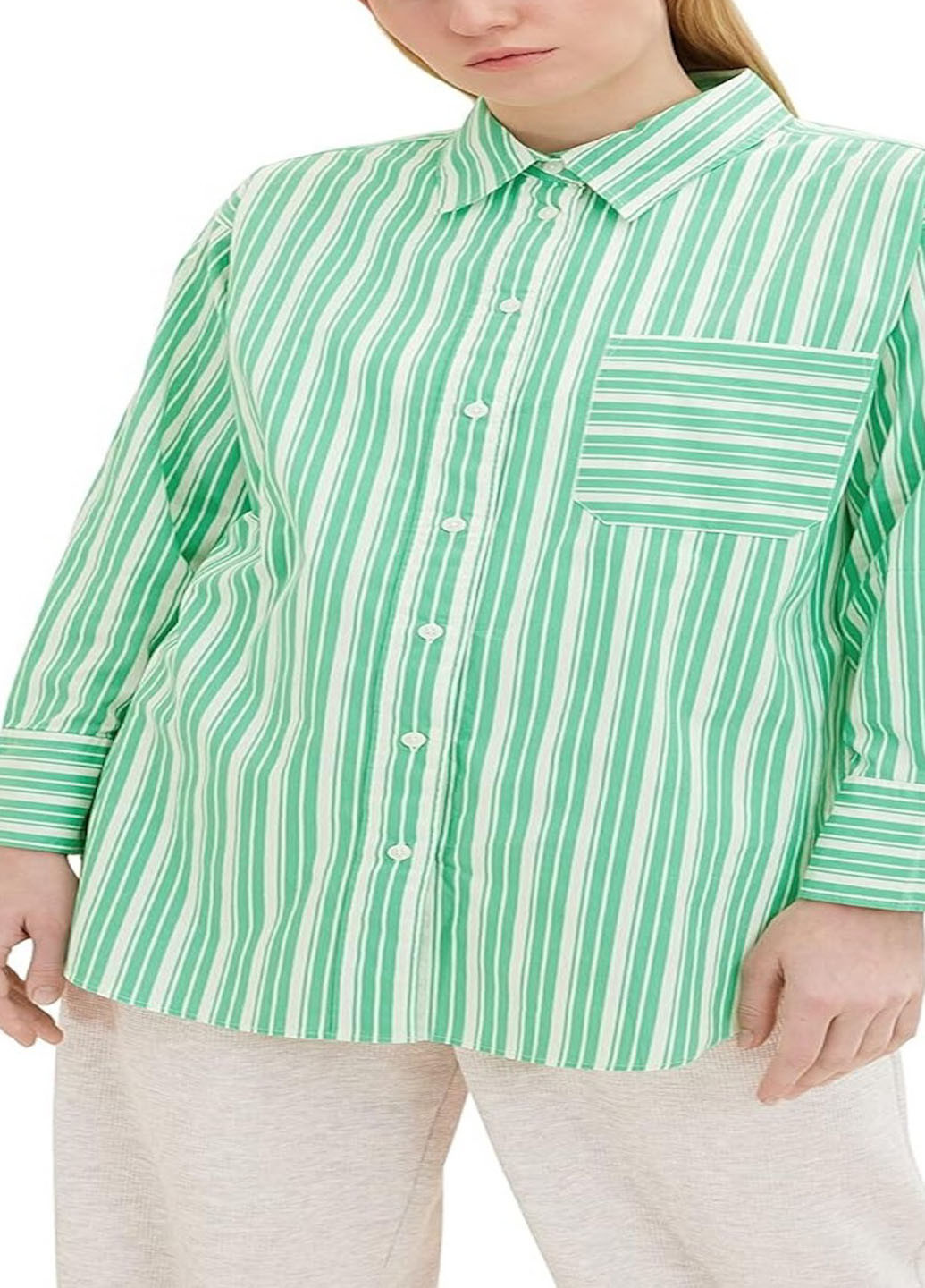 Зеленая кэжуал рубашка в полоску Tom Tailor