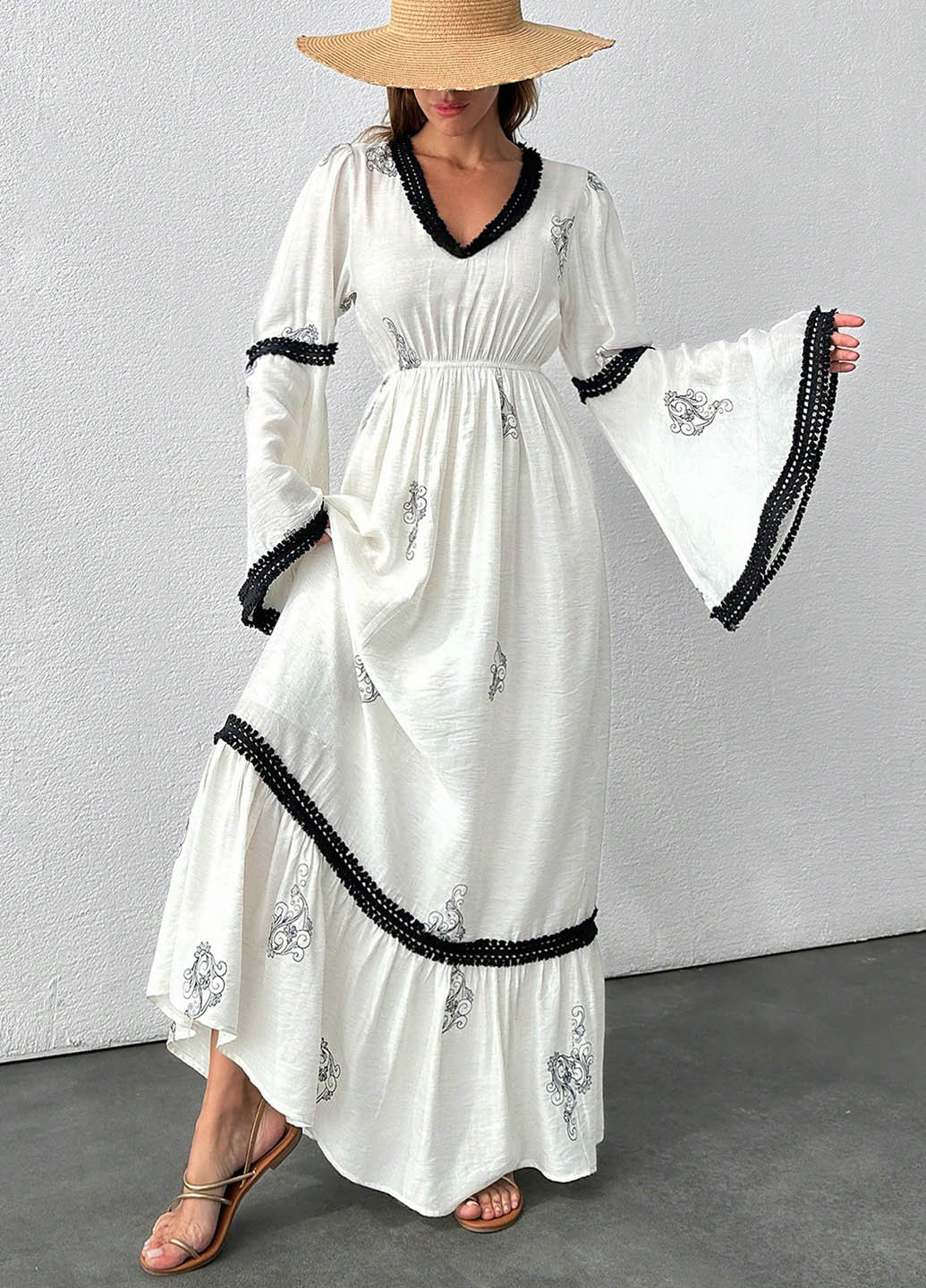 Молочное кэжуал платье в стиле ампир SHEIN колор блок