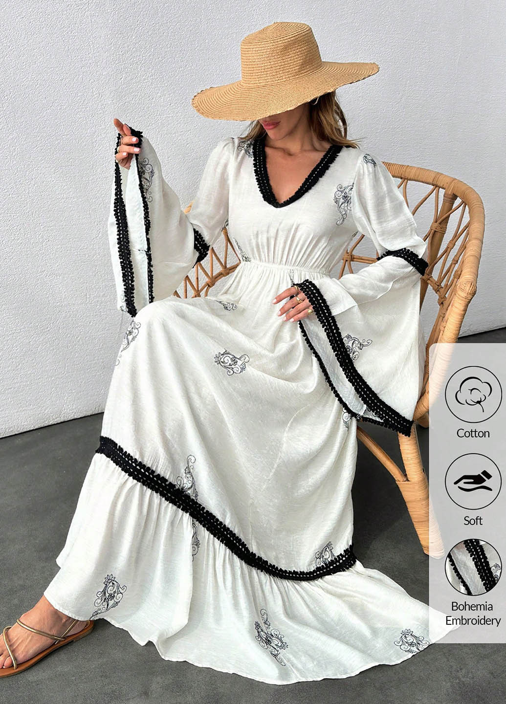 Молочное кэжуал платье в стиле ампир SHEIN колор блок