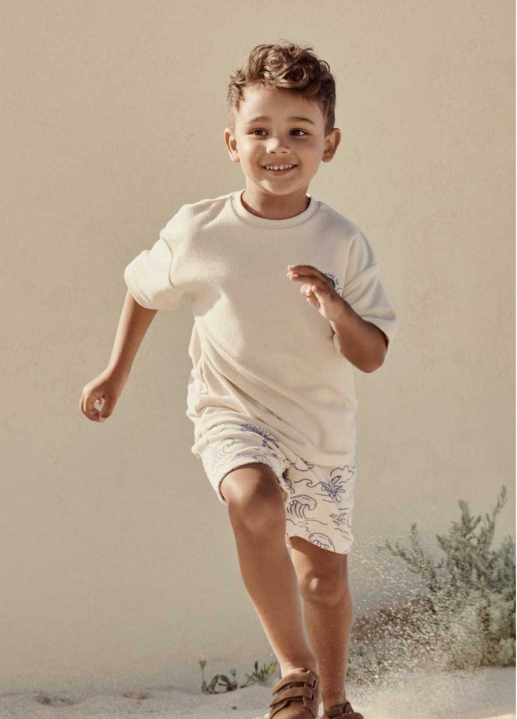 Светло-бежевый демисезонный мягкий хлопковый комплект фроте с шортами H&M SET 2PACK OVERSIZE