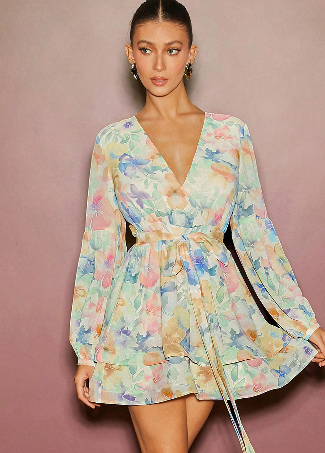 Комбінована святковий, кежуал сукня кльош SHEIN з квітковим принтом