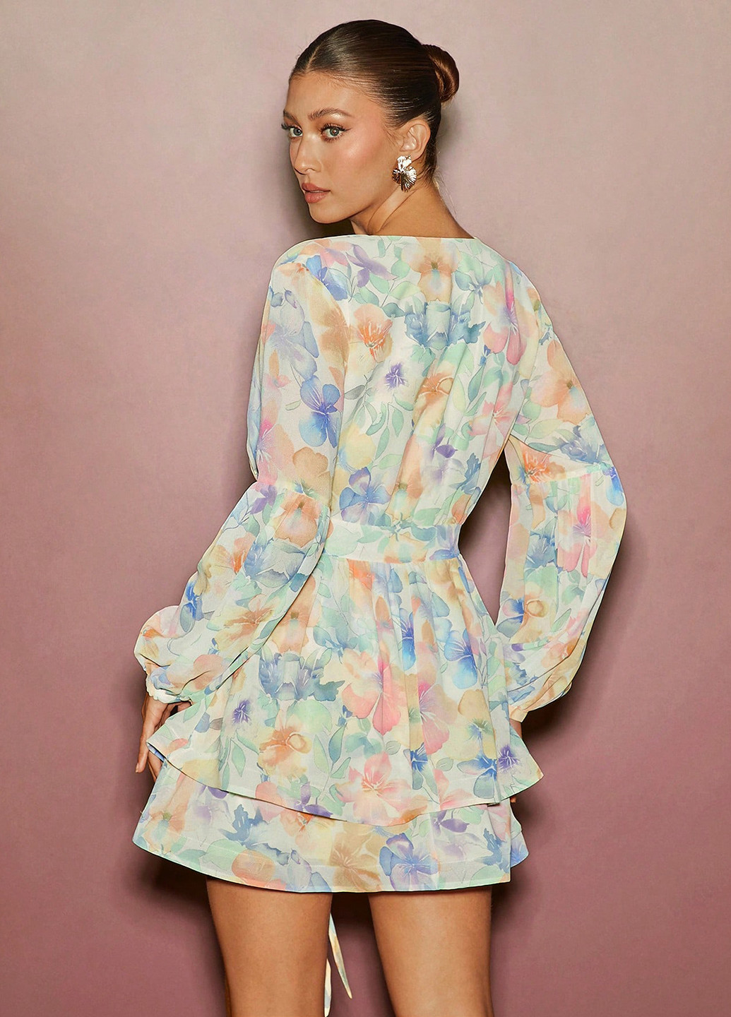 Комбінована святковий, кежуал сукня кльош SHEIN з квітковим принтом