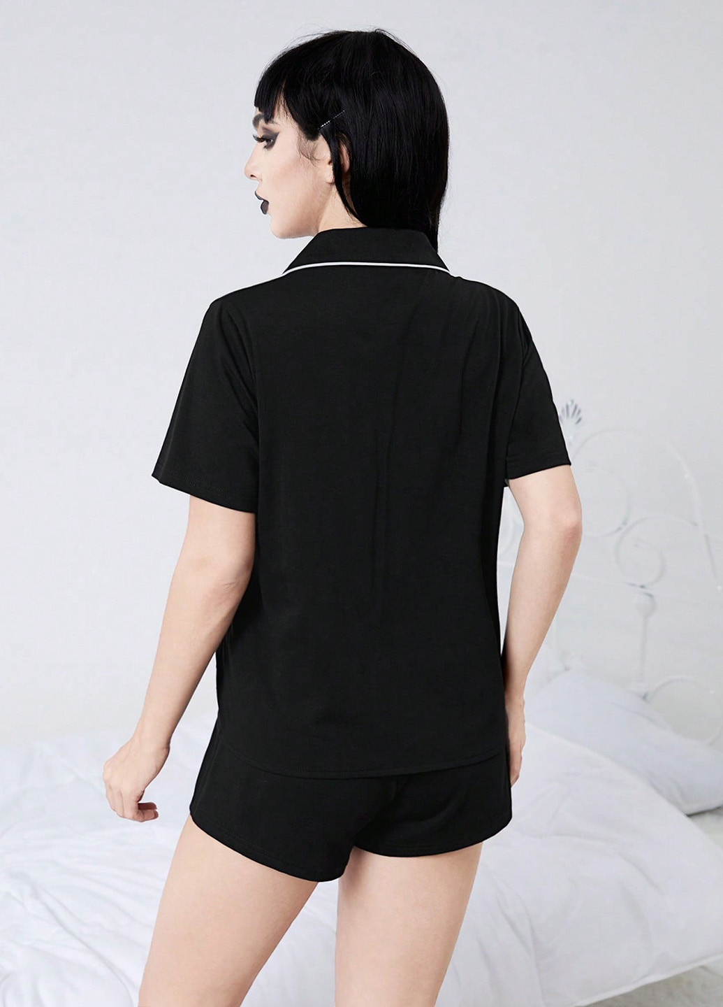 Черная всесезон пижама (рубашка, шорты) рубашка + шорты Romwe