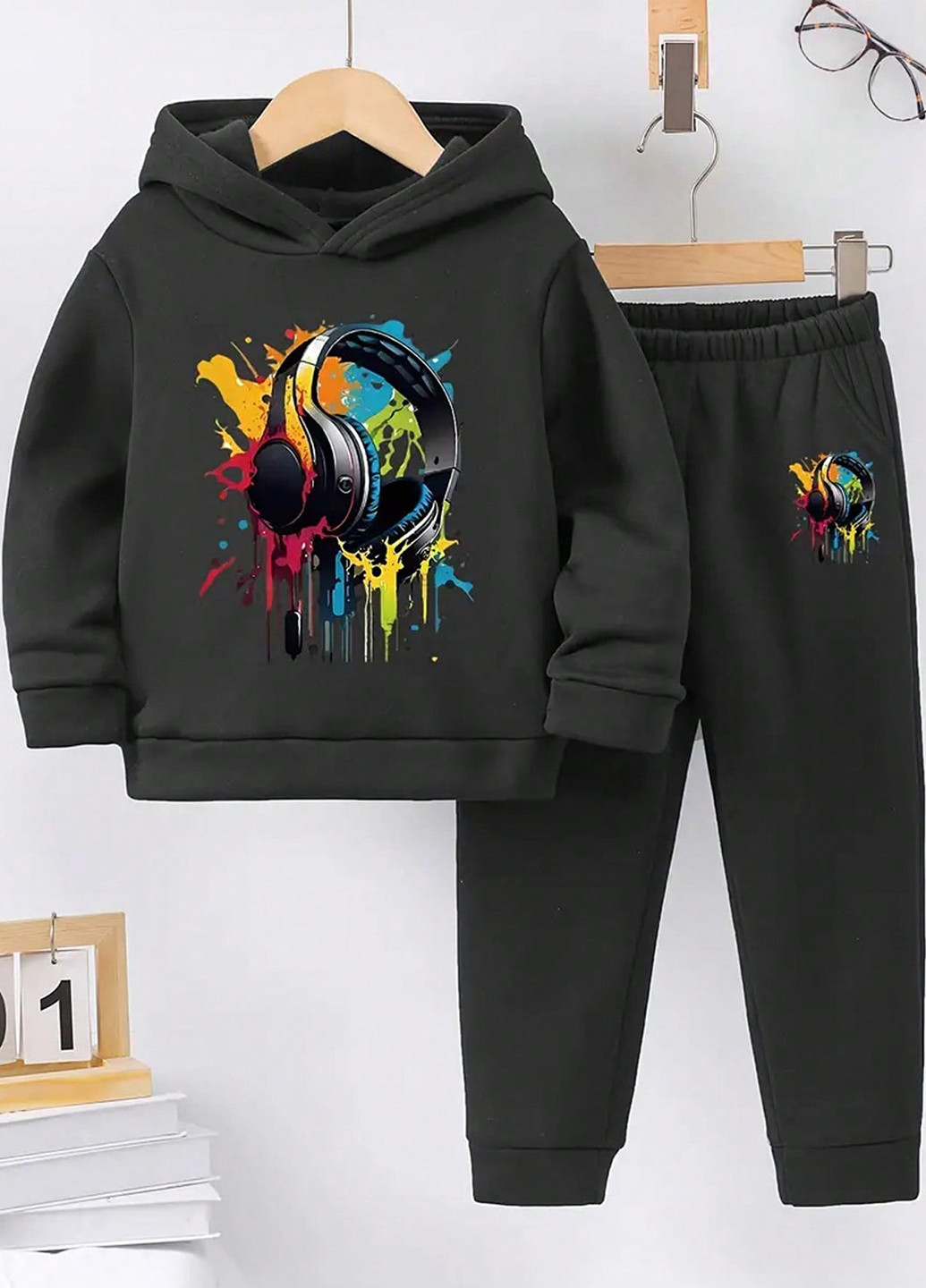 Чорний демісезонний костюм (худі, штани) брючний SHEIN