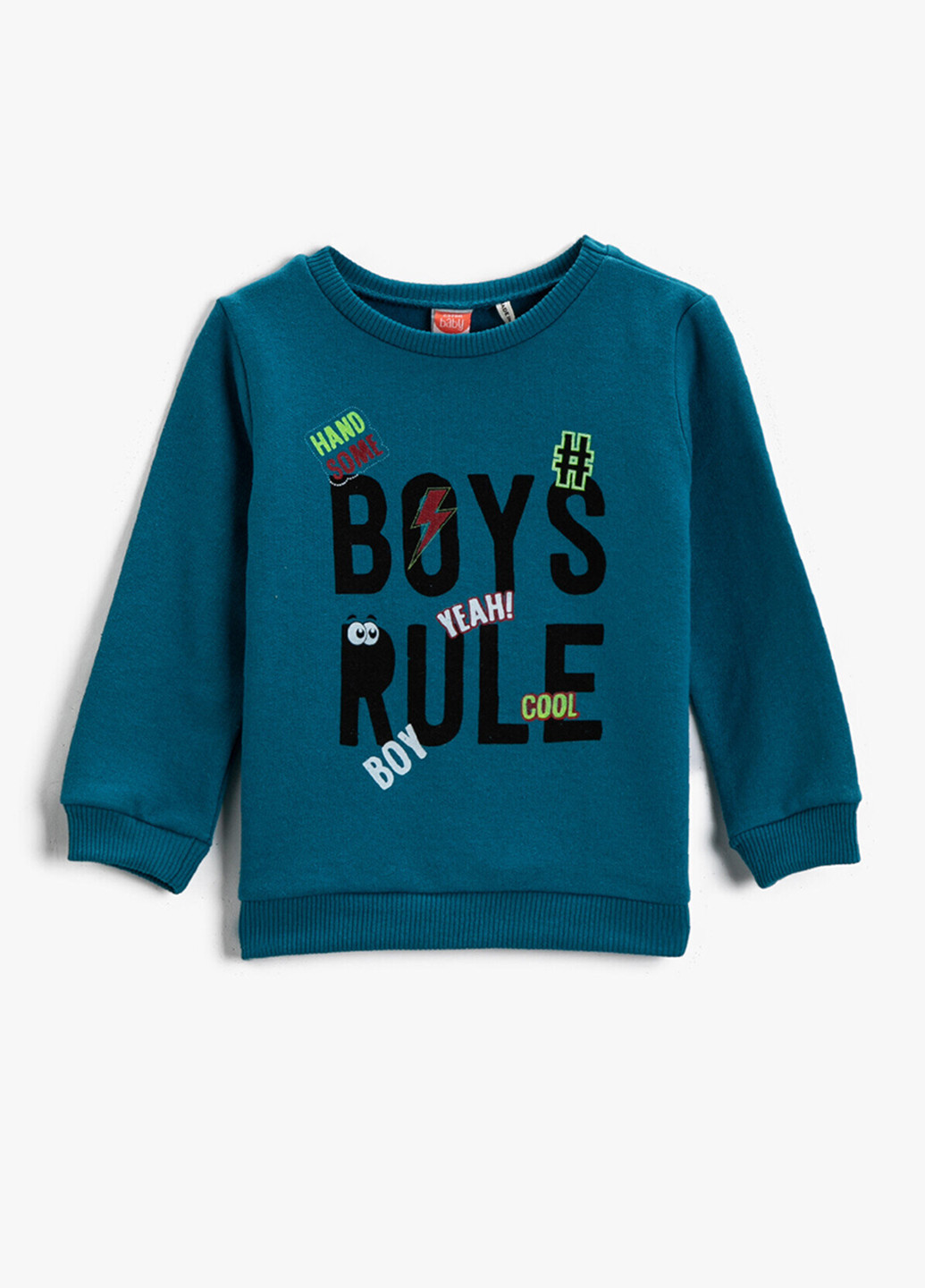 KOTON світшот напис темно-бірюзовий поліестер, трикотаж