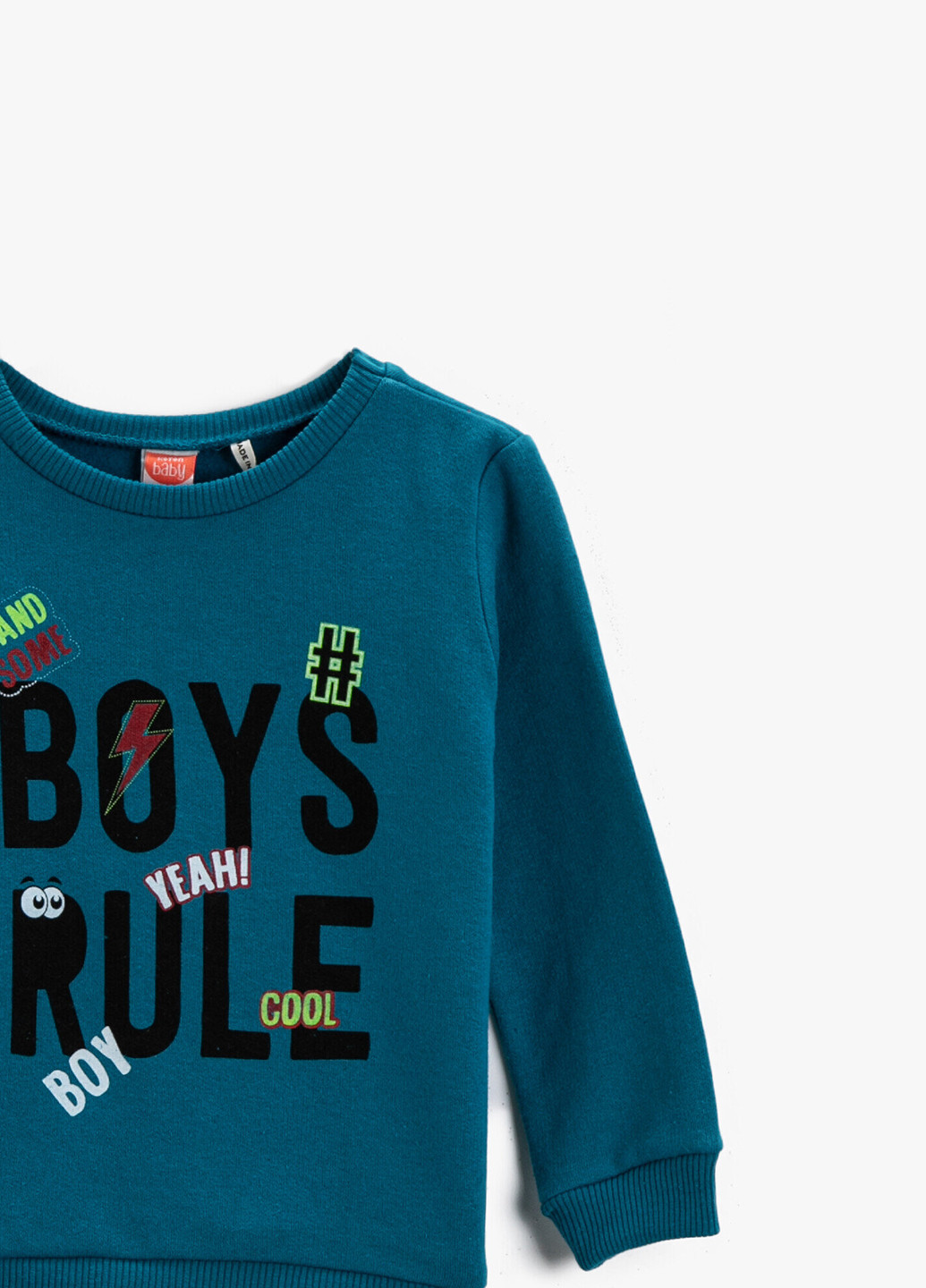 KOTON світшот напис темно-бірюзовий поліестер, трикотаж