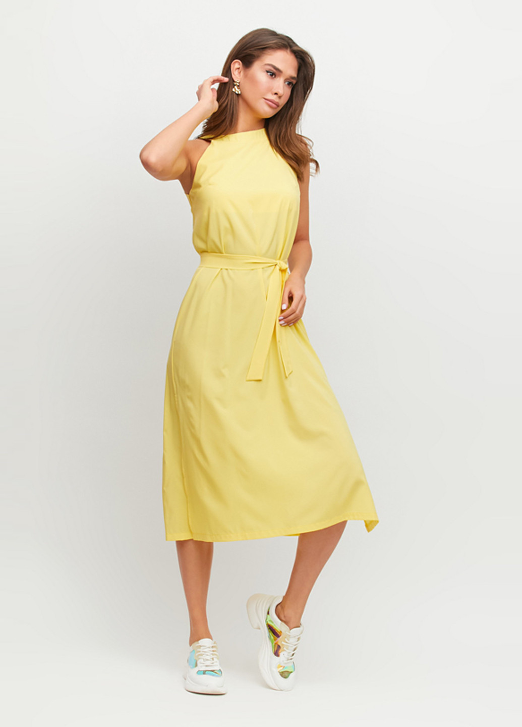 Желтое кэжуал платье бритни с открытыми плечами Karree однотонное