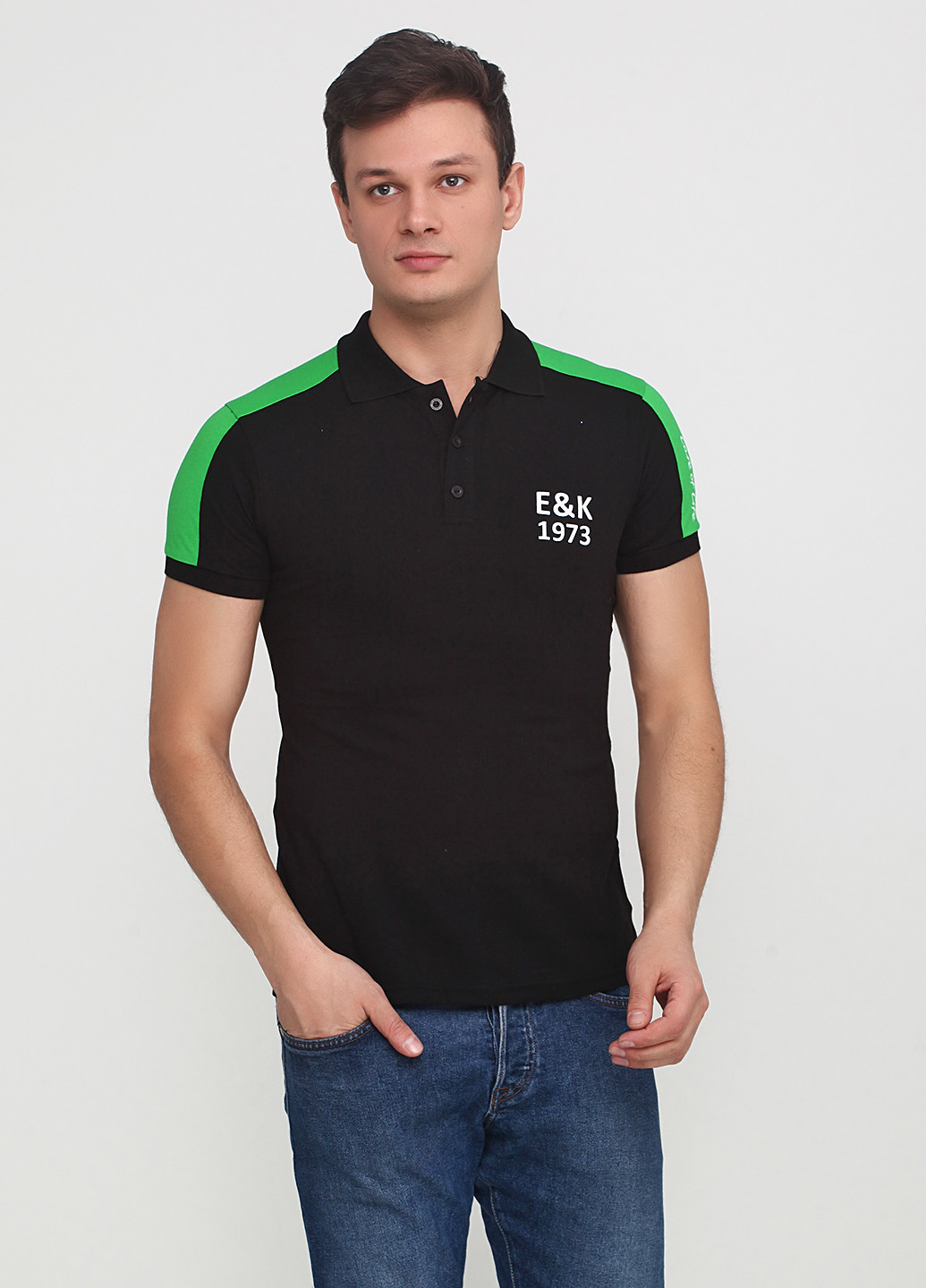 Черная футболка-поло для мужчин EL & KEN с надписью