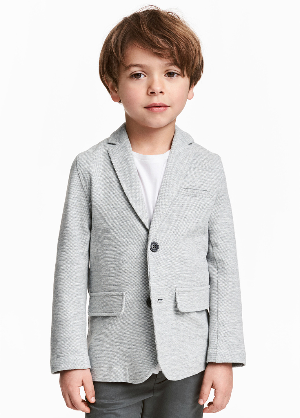Пиджак H&M с длинным рукавом меланж серый кэжуал