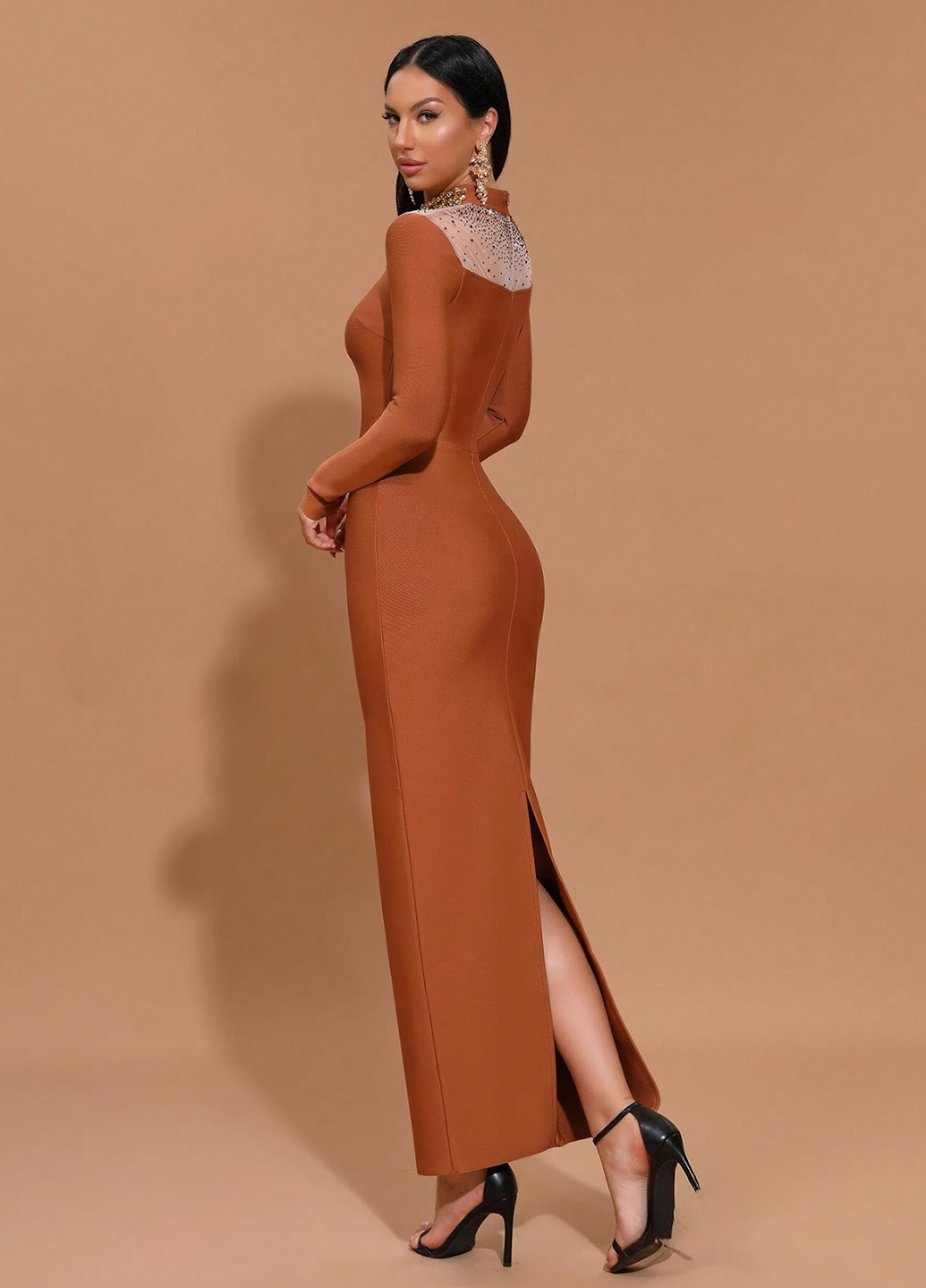 Коричневое вечернее платье SHEIN однотонное