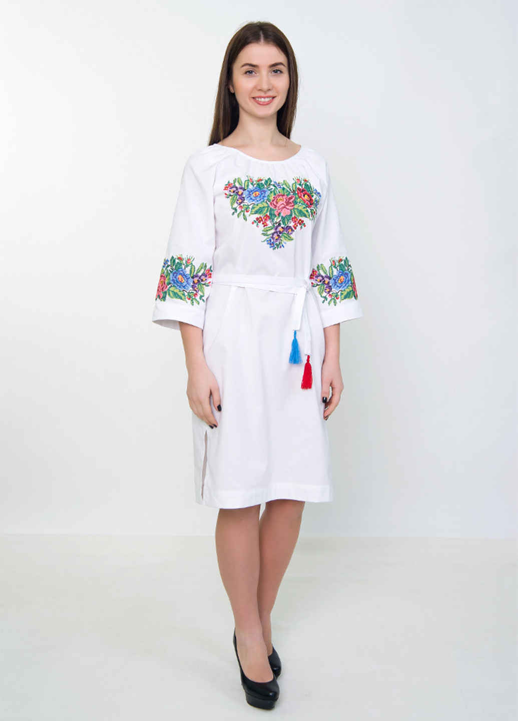Платье Vyshyvanka украинская символика белая кэжуал хлопок