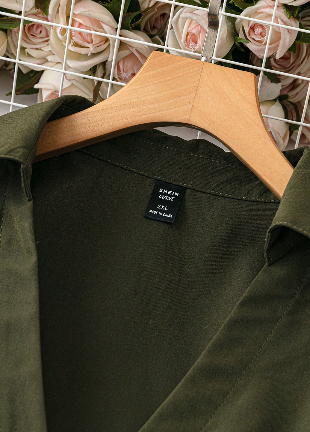 Оливкова (хакі) кежуал сукня сукня-сорочка, кльош SHEIN однотонна