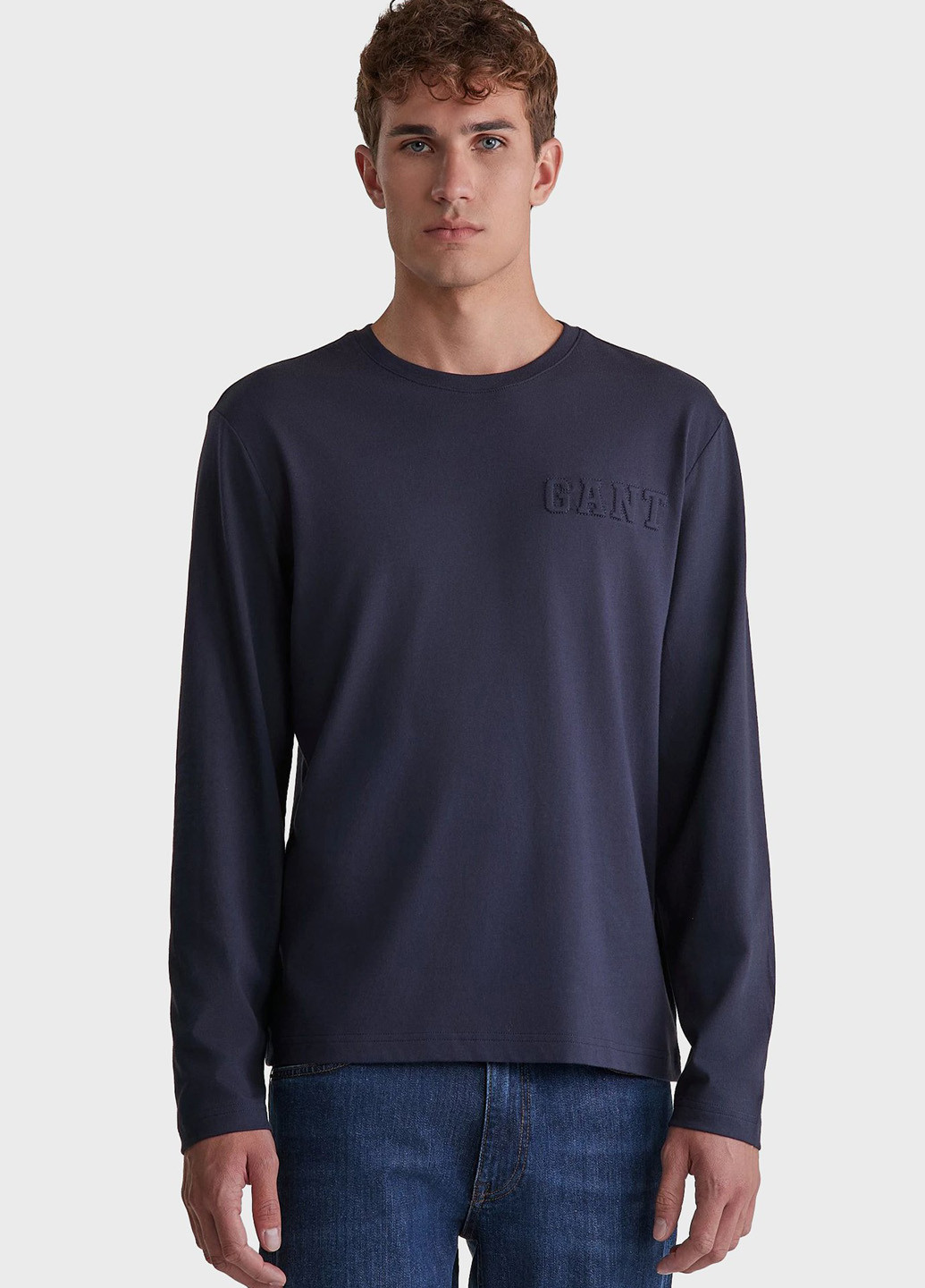 Синий демисезонный кэжуал лонгслив Gant однотонный
