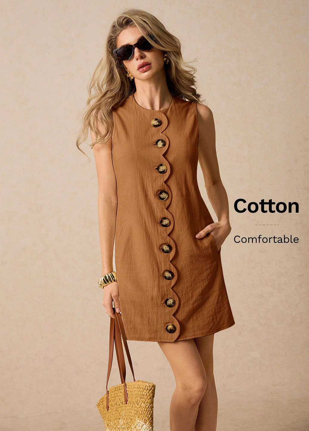 Коричнева кежуал сукня а-силует SHEIN однотонна