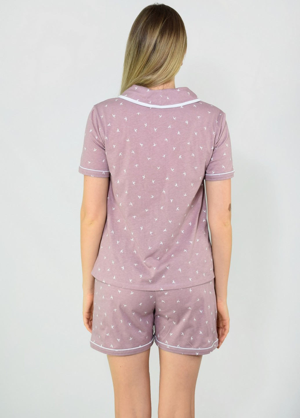 Пудровая всесезон пижама женская хлопок рубашка + шорты NEL