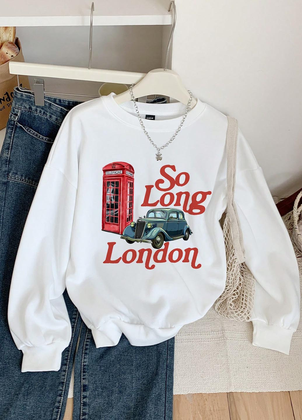 Белый свитшот SHEIN рисунок без декора (347152799)