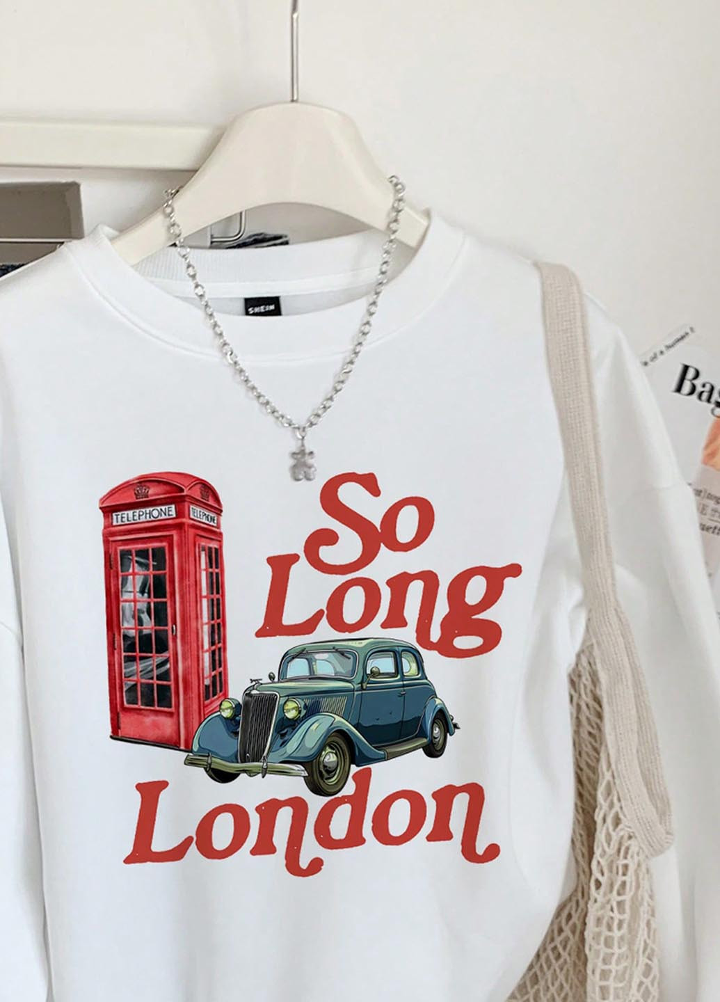 Белый свитшот SHEIN рисунок без декора (347152799)