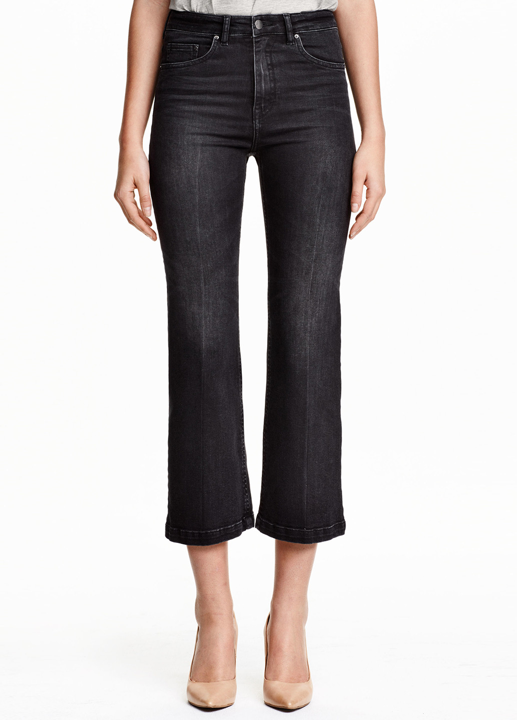 Джинси H&M кюлоти, вкорочені, кльош однотонні темно-сірі джинсові бавовна