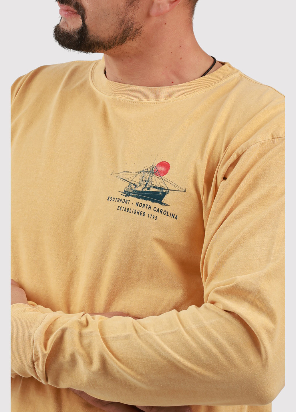 Лонгслів Blue 84 малюнок гірчичний кежуали бавовна, трикотаж