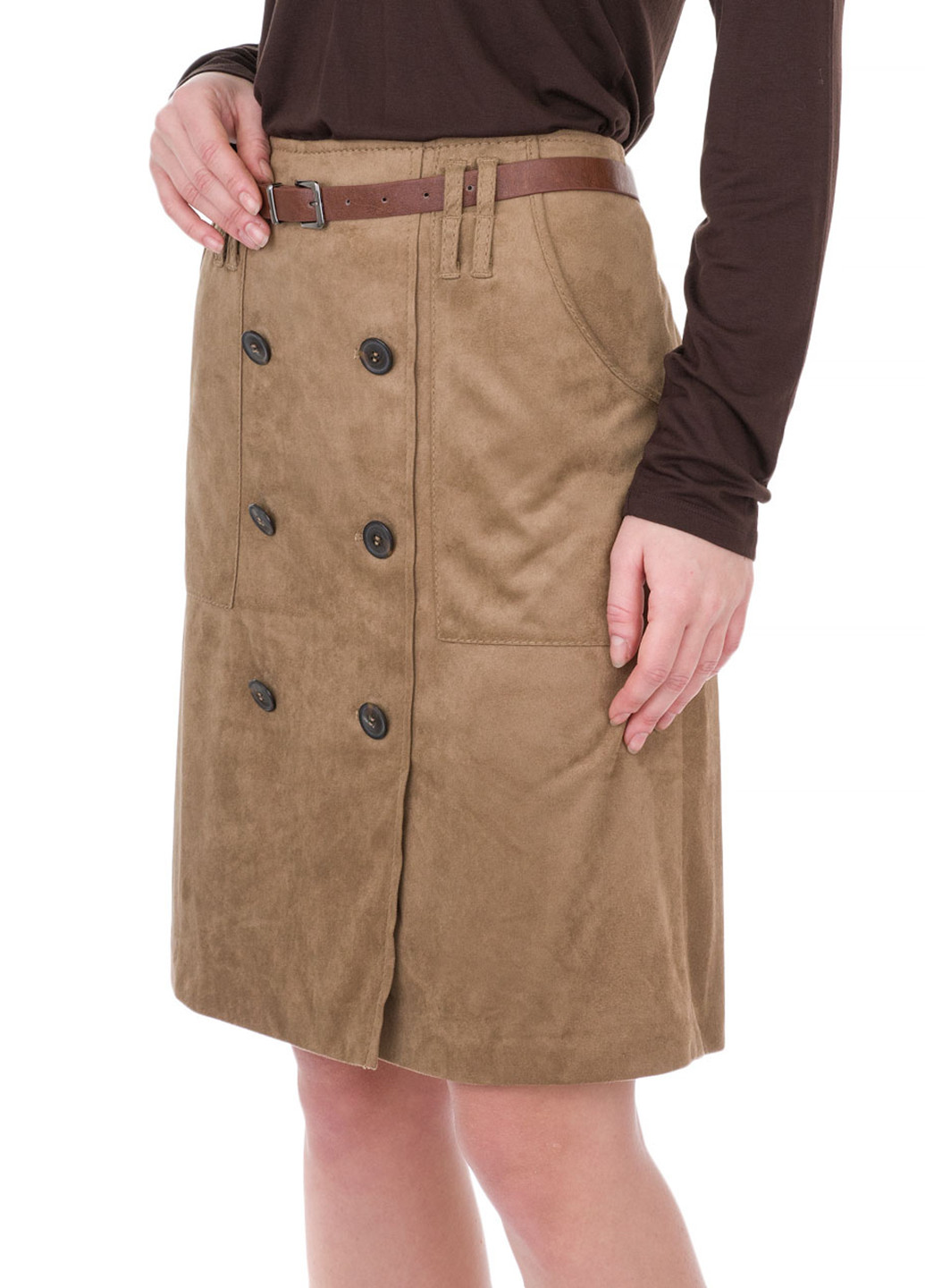 Светло-коричневая кэжуал однотонная юбка Marc Aurel а-силуэта (трапеция)