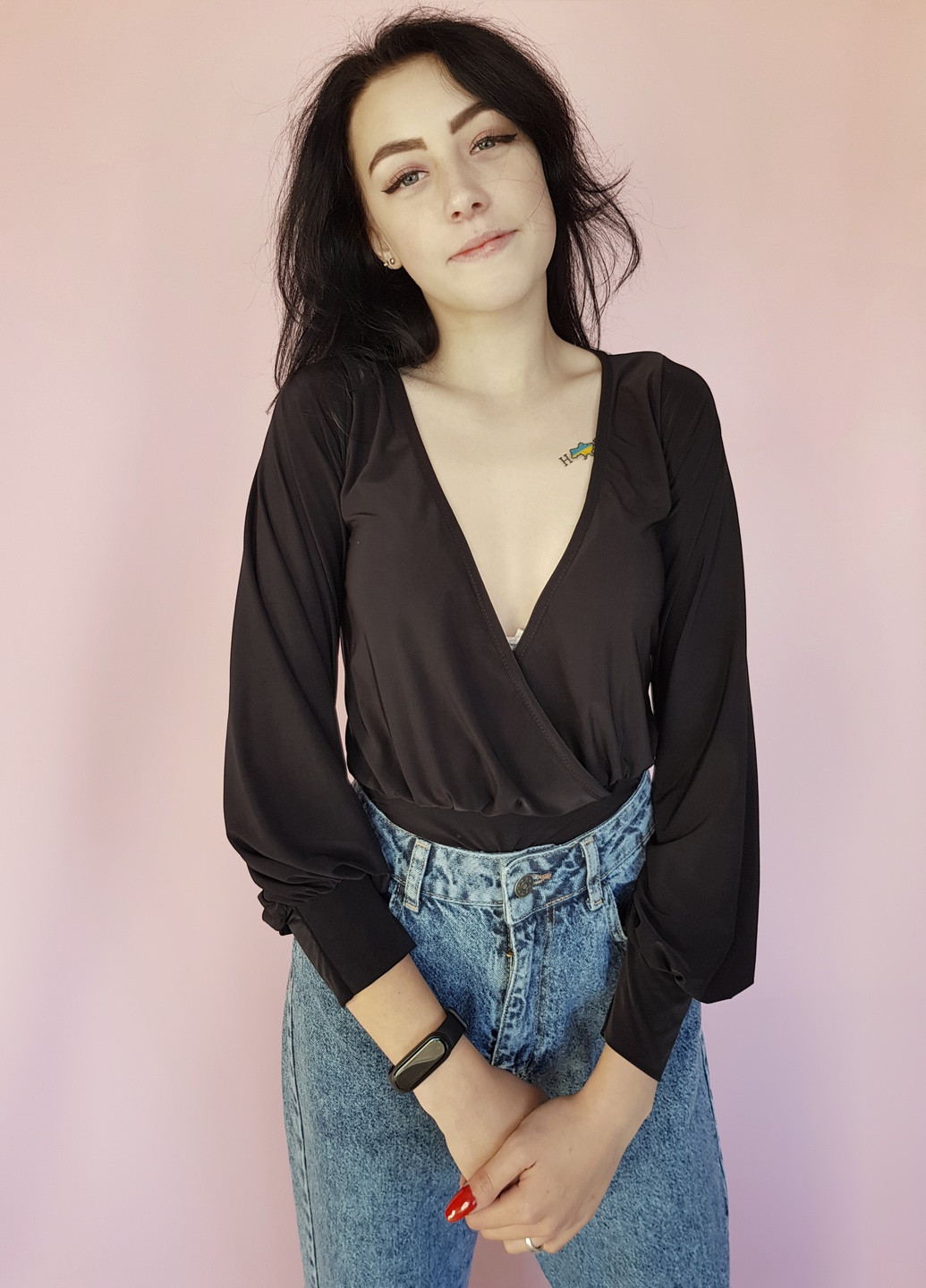 Боди-блуза с рукавами однотонный Черный Boohoo (255614652)