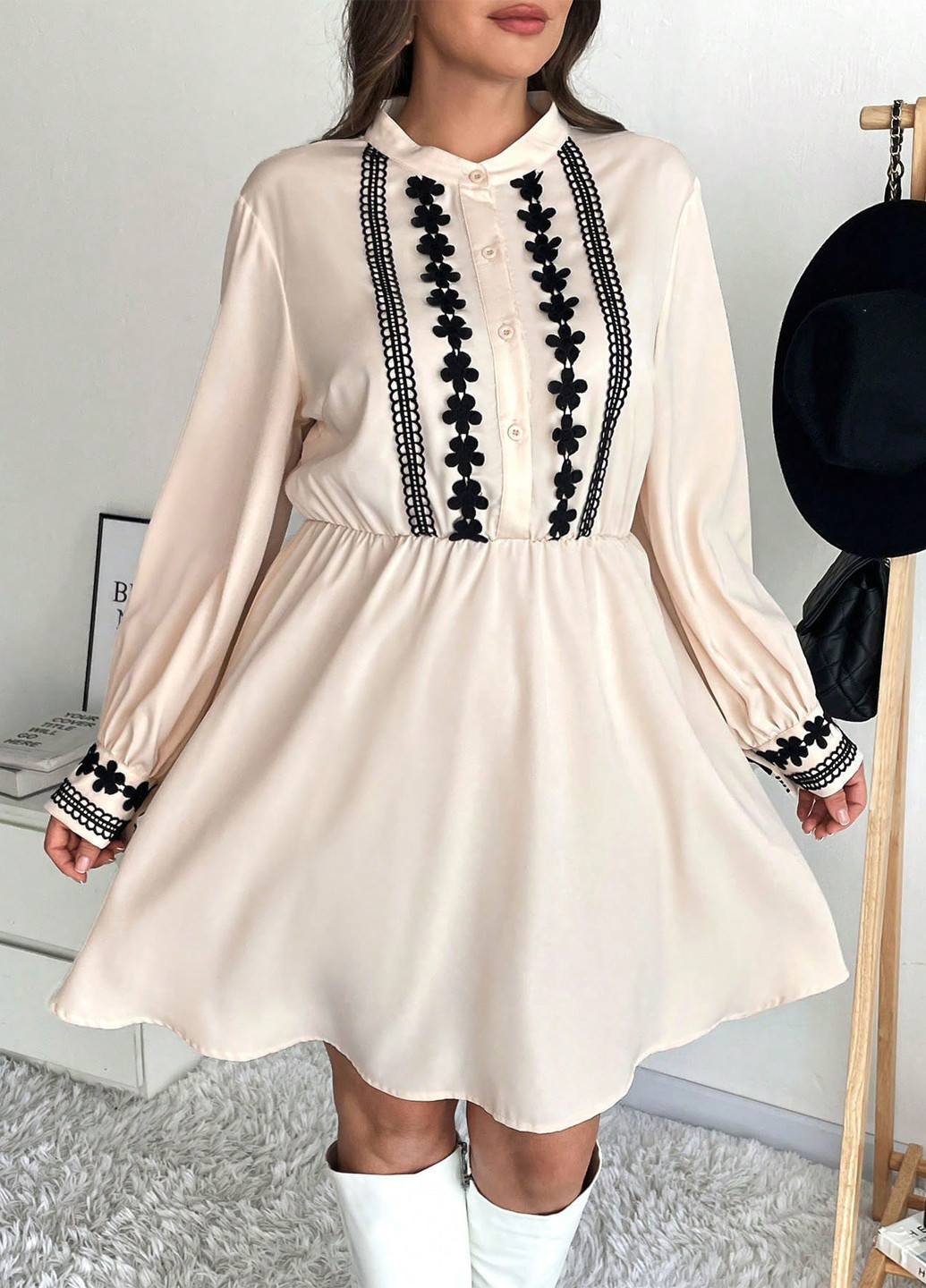 Кремова кежуал сукня сукня-сорочка, кльош SHEIN однотонна