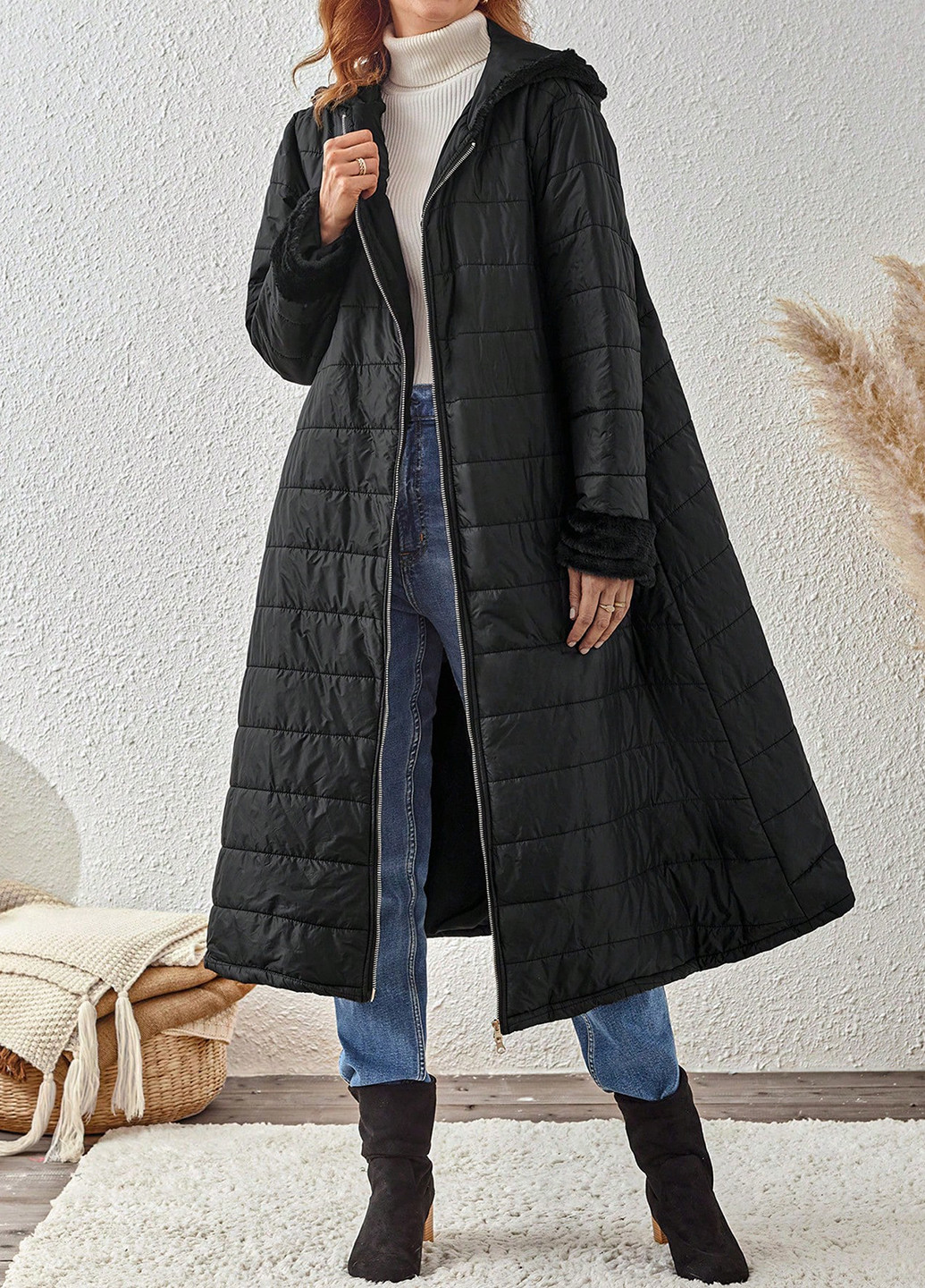 Черная зимняя куртка куртка-пальто SHEIN