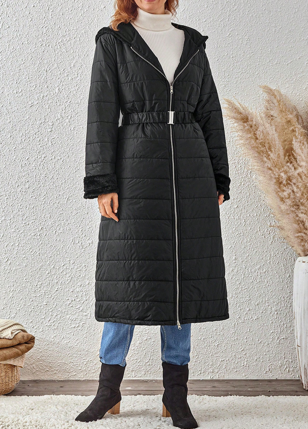 Черная зимняя куртка куртка-пальто SHEIN