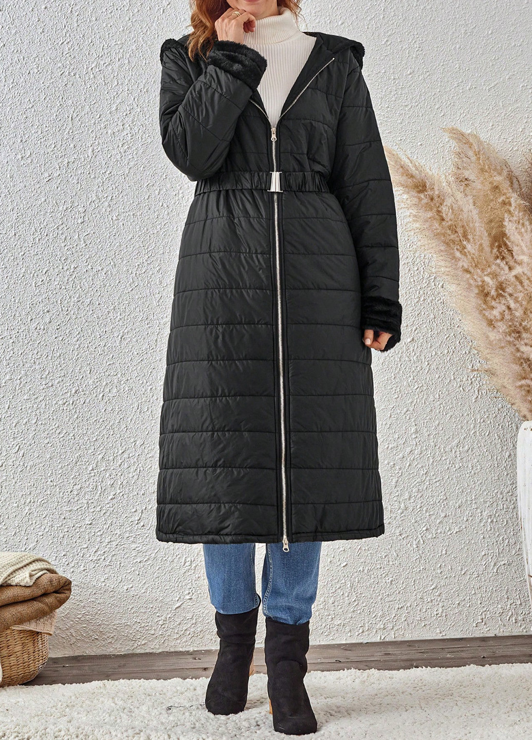 Черная зимняя куртка куртка-пальто SHEIN