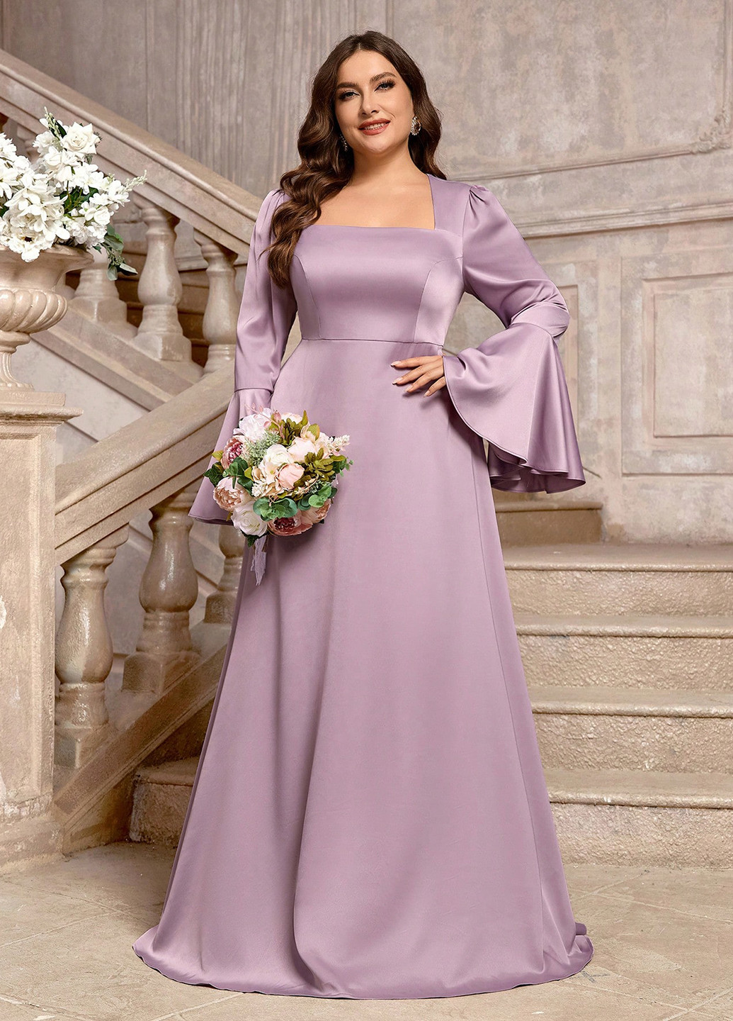 Лиловое вечернее платье а-силуэт SHEIN однотонное