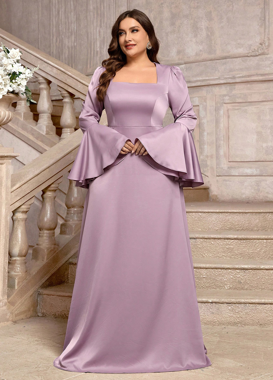 Лиловое вечернее платье а-силуэт SHEIN однотонное