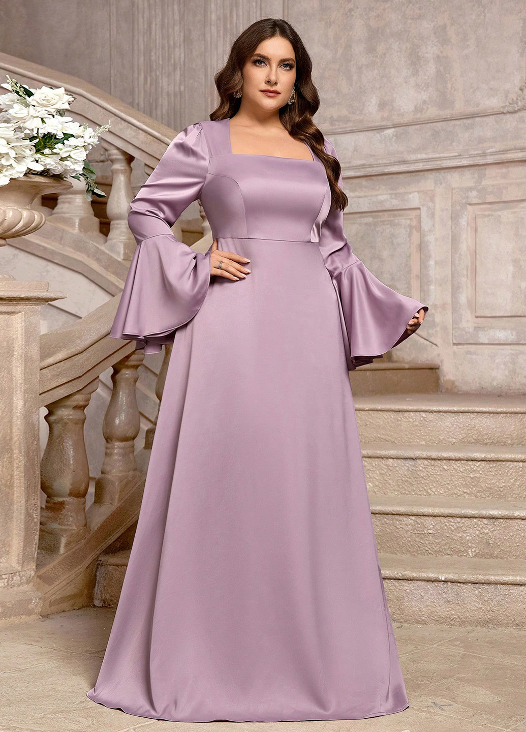 Лиловое вечернее платье а-силуэт SHEIN однотонное