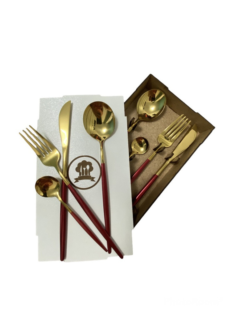 Набір столових приладів Kitchen Бордовий На 6 Персон Home (253383952)