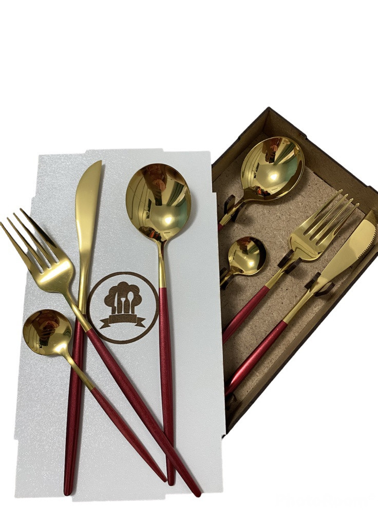 Набір столових приладів Kitchen Бордовий На 6 Персон Home (253383952)