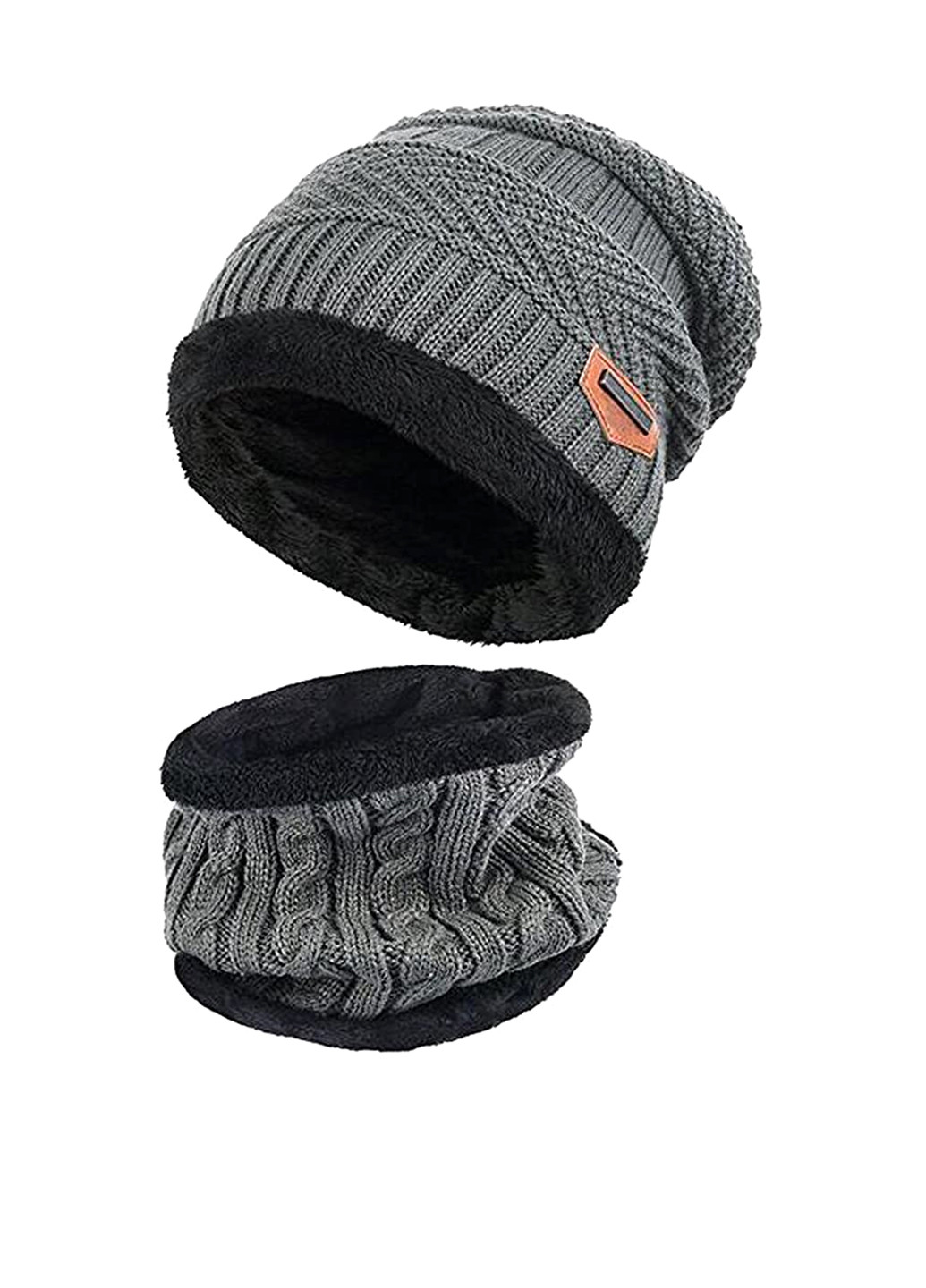 Комплект головных уборов (шапка, шарф-снуд) Fashion шапка + шарф-снуд однотонные серые акрил
