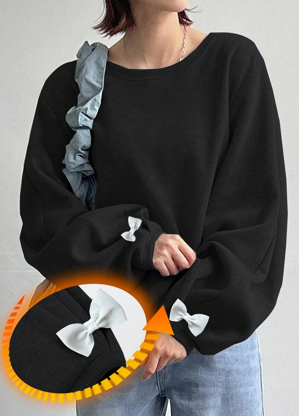 Чорний світшот SHEIN однотонний бант (346756224)