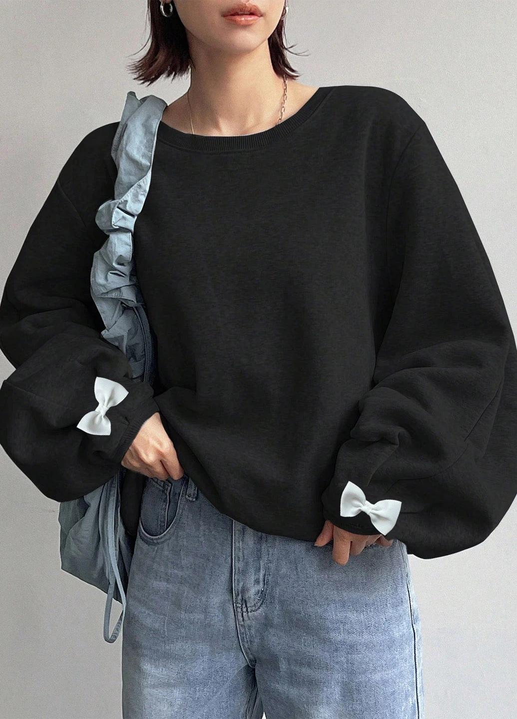 Чорний світшот SHEIN однотонний бант (346756224)