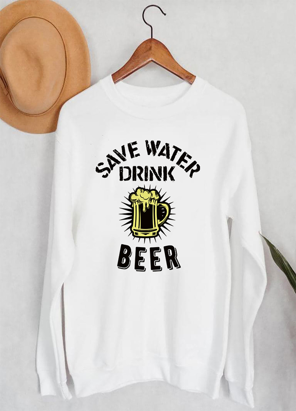 Свитшот белый мужской Drink beer Zuzu - крой однотонный белый кэжуал - (219162202)