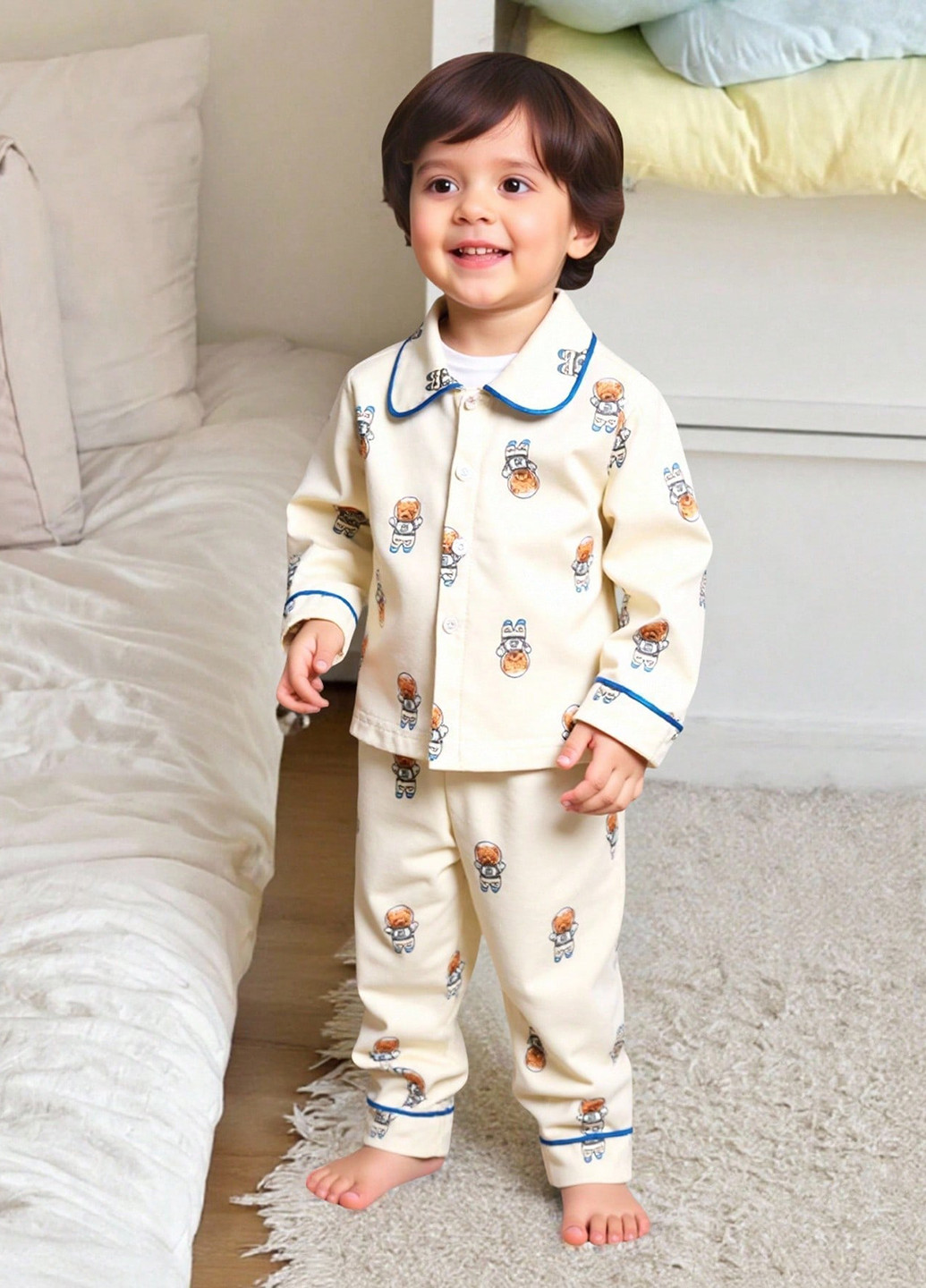 Кремовая всесезон пижама (рубашка, брюки) рубашка + брюки SHEIN