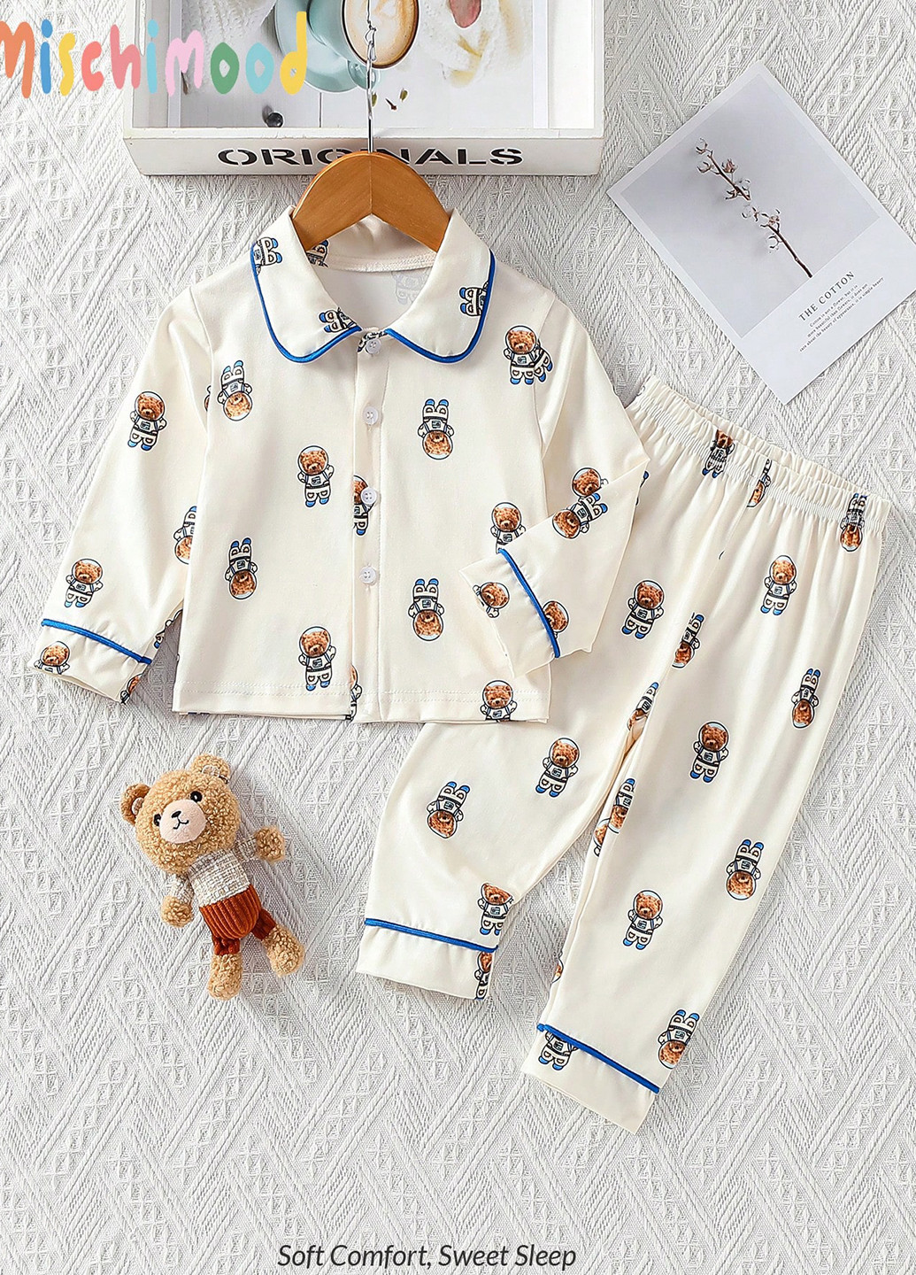 Кремовая всесезон пижама (рубашка, брюки) рубашка + брюки SHEIN