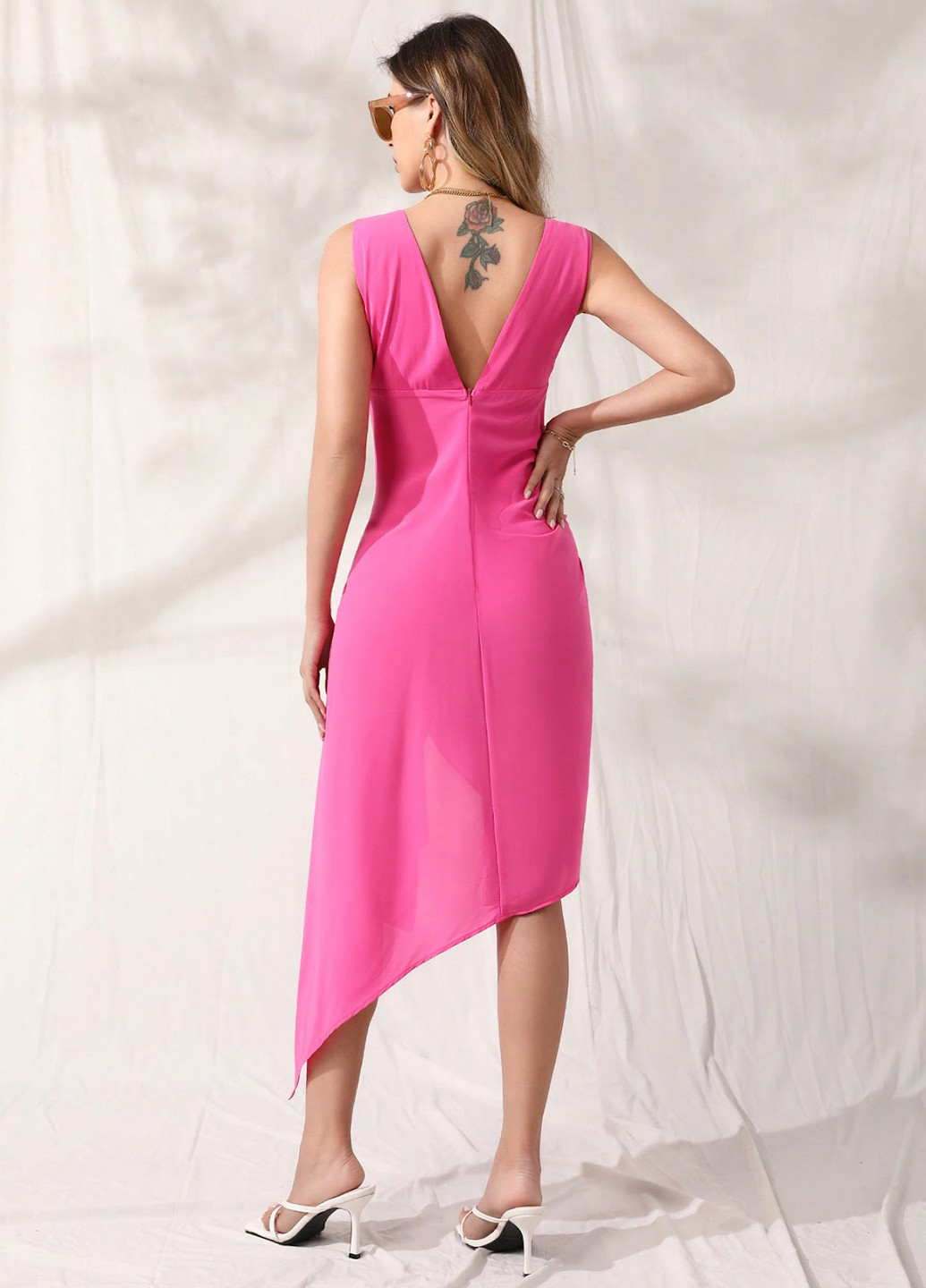 Розовое кэжуал платье SHEIN однотонное