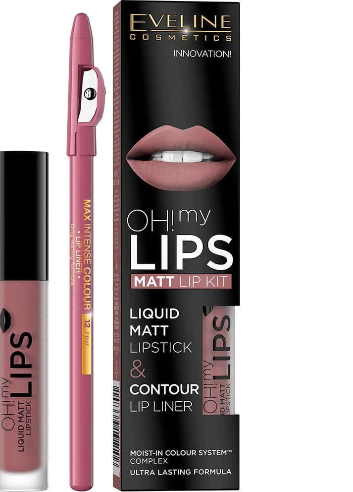 Набор eveline №4: матовая помада oh my lips 04, 4,5 мл + контурный карандаш max intense colour, (12 pink), 1,2 г Eveline Cosmetics 5901761966701 (256107429)