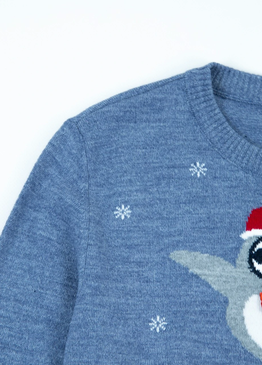Світло-синій демісезонний светр жіночий світлосиній новорічний з совами Vivacita
